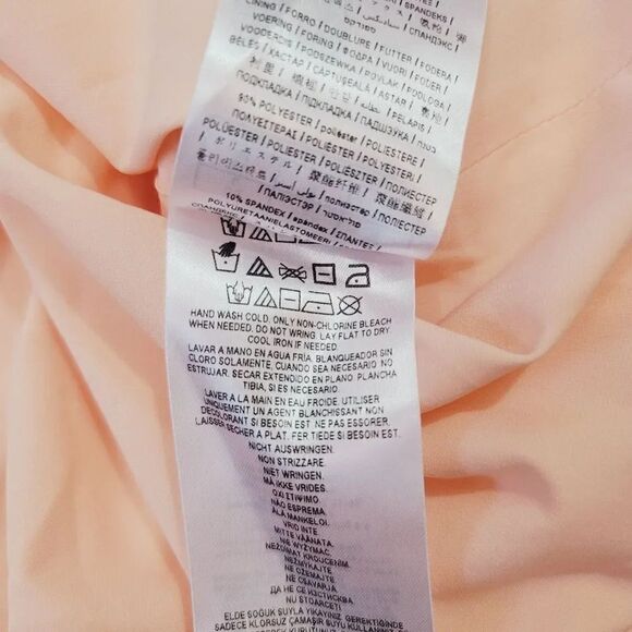 NEW Guess Sheer Chiffon Corset Bardot Milkmaid Peasant Mini Dress in Peach Large - Picture 11 of 13